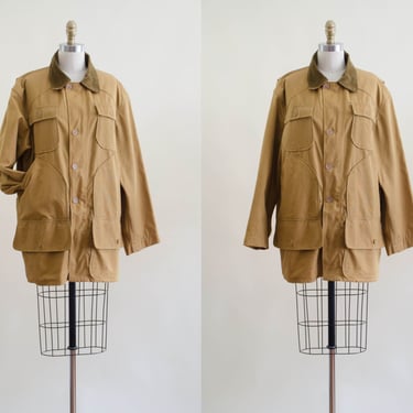 men's vintage canvas coat | 40s 50s Sport Bilt tan water repellent canvas corduroy utility outdoor hunting jacket 