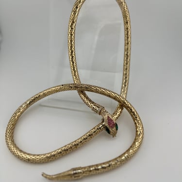 WHITING & DAVIS Gold Tone Metal Mesh Snake Belt or Necklace Accented w/ Rhinestones