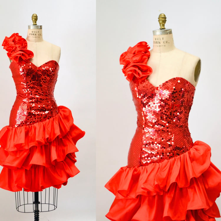 80s Prom Dress Red Sequins Size XS Small // | Hooked on Honey - Boca Raton,  FL | ATTIC