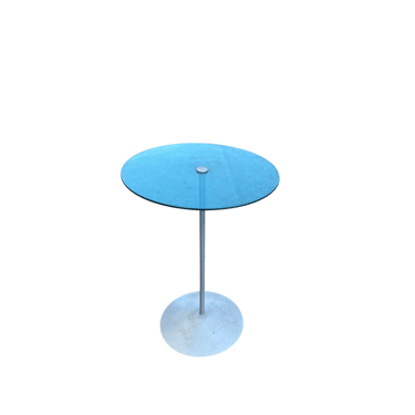 Modern Round Blue Glass Side Table with Spun Aluminum Cone Base
