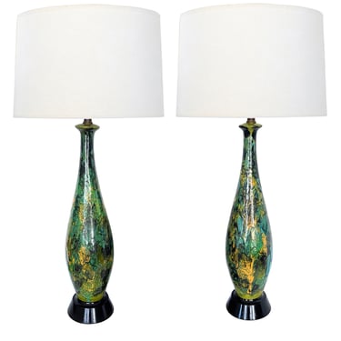 Tall Pair 1960's Royal Haeger Ceramic Drip-glaze Bottle-form Lamps