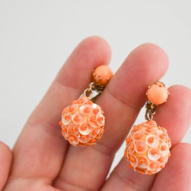 1960s Peach Sequin Dangle Clip Earrings 
