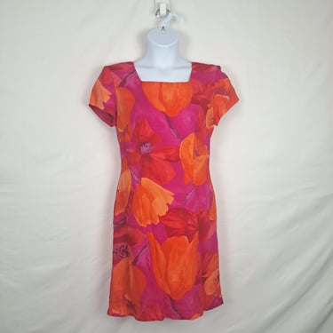 Vintage 90s Pink & Orange Floral Dress 