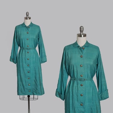 50s silk dress | Vintage 1950s B H Wragge blue silk dress 