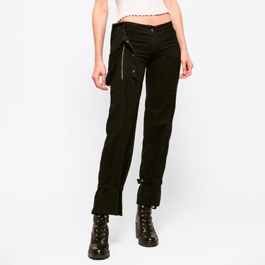 XS Y2K Gothic Cargo Pocket Convertible Pants | Vintage Black Low Rise Utilitarian Pants 