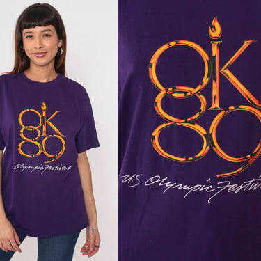 80s Oklahoma City Shirt 1989 Sports Festival Tshirt Athletic 1980s Purple Athletic Event OKC Short Sleeve Top Sportswear Hanes Large L 