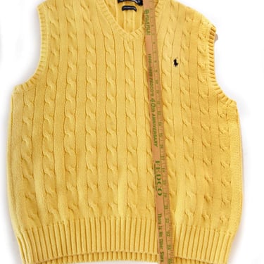 POLO Ralph Lauren Yellow 100% PIMA COTTON Sweater Vest Men's Large Pullover Preppy Dark Academia 