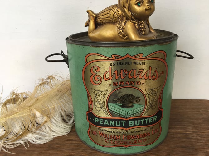Vintage Edwards Peanut Butter Tin With Lid, Cleveland Ohio, Farmhouse Kitchen, Country Kitchen, Antique Advertising Tin, Heekin Can Co 