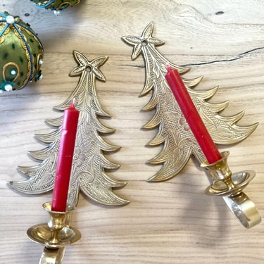 Vintage Brass Christmas Tree Candle Holder Wall Sconces 