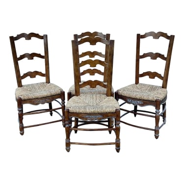 French Country Ladderback Rush Seat Dining Chairs - Set of 4 