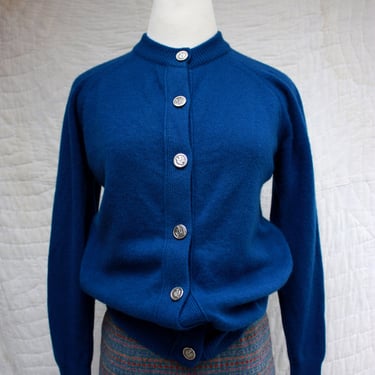 60s Royal Blue Cashmere Cardigan Sweater Size S / M 