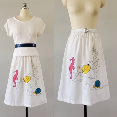 1980s Skirt with Adorable Sealife Appliqués 80's Skirt 80s Women's Vintage Size Small 