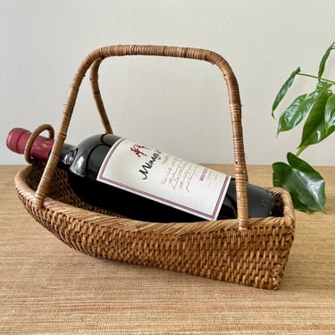Vintage Woven Wine Bottle Holder - Wicker Wine Bottle Holder With Ring - Wine Basket 