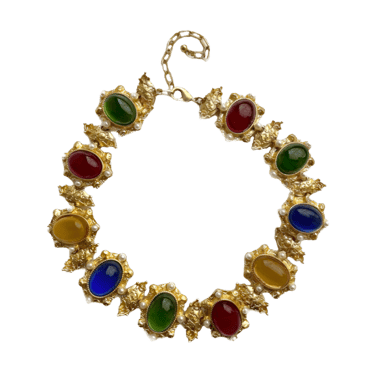 Brushed Gold Mogul Jewel Glass Necklace