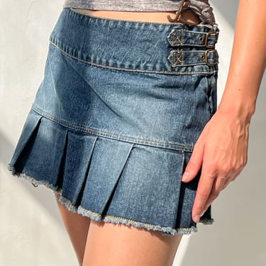 Denim Pleated Mini Skirt (L)