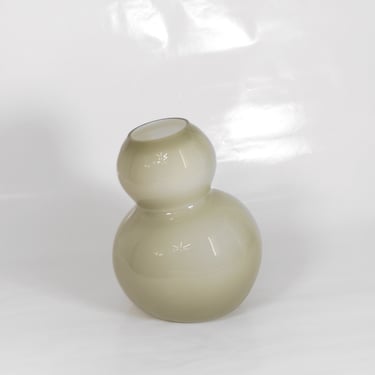 Vintage Postmodern Rosenthal Olive Green Grey Tinted Glass Vase Michelin Man Large Floor Vessel Round Pop Art Balloon Accent Blob Bubble 