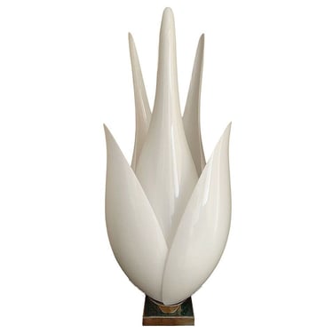 Large 3' Foot Grand Acrylic and Brass Floriform Tulip Lamp by Rougier 
