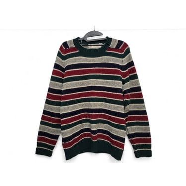 Vintage Striped Sweater, 100% Pure Wool Multi Colored Crewneck, Classic Casual Pullover, Preppy Outdoor Jumper, Unisex Vintage Clothing 