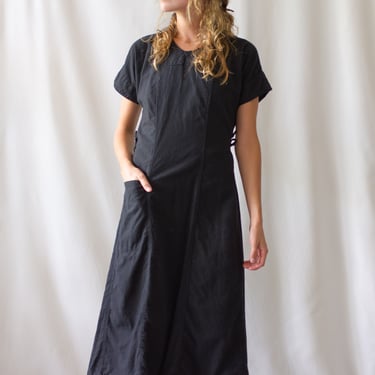 Vintage Black Short Sleeve Wrap Dress Jacket | Simple Dress | Studio Tunic | Painter Smock | Made in USA | M 