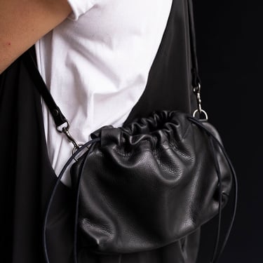 Small Drawstring Leather Convertible Clutch
