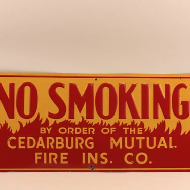 Vintage No Smoking Ordinance Sign Cedarburg Mutual Fire Ins Co 