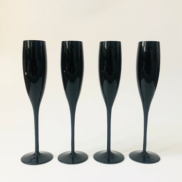 Mid Century Black Champagne Flutes / Set of 4 