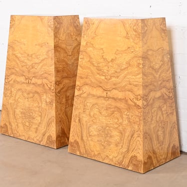 Milo Baughman Style Mid-Century Modern Burl Wood Pedestals, Pair