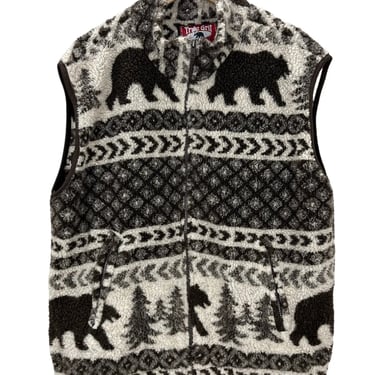 Vintage True Grit Bear Print Fleece Vest Large USA