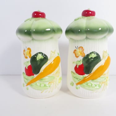 Vintage Ceramic Vegetable Salt and Pepper Shakers - Vegetable Raised Relief Vegetable Motif Salt and Pepper 
