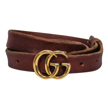 Gucci - Brown Leather Thin "GG" Belt Sz M