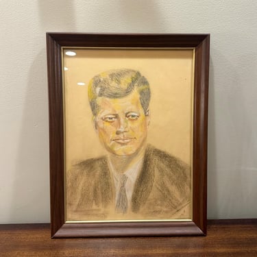 Original John F. Kennedy Drawing 1960’s 18” x 13.5” Unknown Artist - Free Shipping 