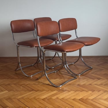 SET 4 Vintage Bauhaus German Dining Chairs / Mid Century Modern Dining Room Chairs / Kitchen Chairs Made in Germany / 1970s 