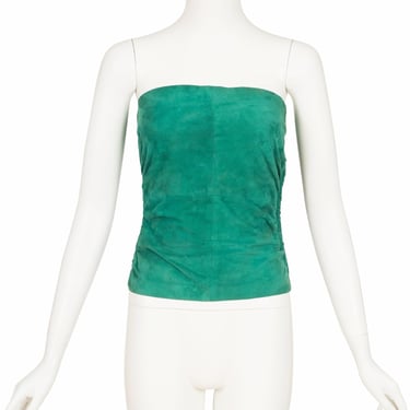 Karl Lagerfeld 1980s Vintage Kelly Green Suede Ruched Sleeveless Top Sz XS 