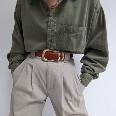 90s Faded Olive Cotton Button Down