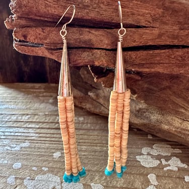 CORRAINE SMITH NAVAJO Kingman Turquoise Shell Earrings | Beaded Jewelry | Dangle Drop Earrings | Shell Beads | Native American Jewelry 