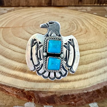 LARGE THUNDERBIRD Running Bear Navajo Turquoise and Sterling Silver Ring | Statement Jewelry, Native American Southwestern | Multiple Sizes 