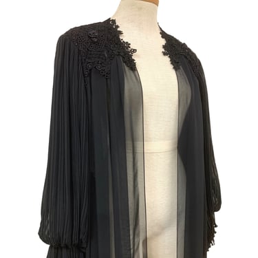 Vtg Vintage 1990s 90s Designer Neiman Marcus Peignoir Sheer Black Dressing Robe 