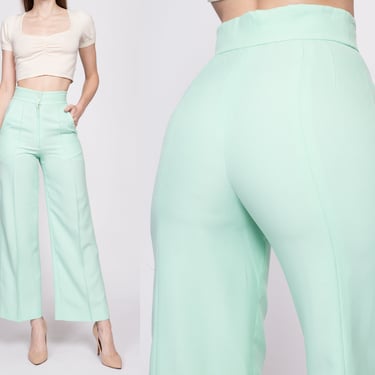 70s Mint Green Flared High Waisted Pants - Extra Small, 24