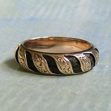 Rare Antique Victorian 14K Yellow Gold Hair Ring, Sentimental Gold Mourning Eternity Stacking Band Ring Size 5 1/4 (#4505) 