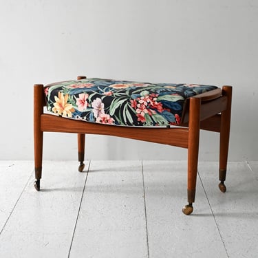 Vintage Scandinavian Teak Footstool with Josef Frank Floral Fabric, 1950s 