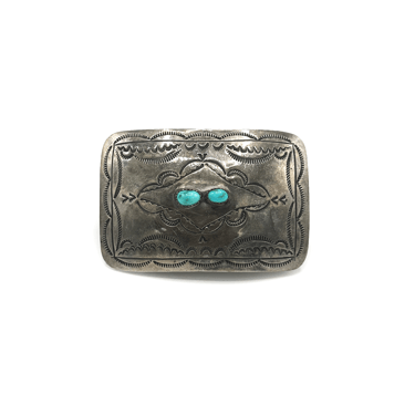 ORIGINAL VINTAGE SIGNED STERLING SILVER/TURQUOISE NAVAJO BELT BUCKLE