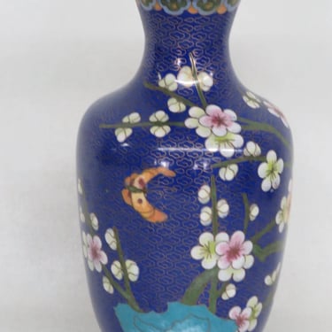 Cloisonne Brass and Enamel Cobalt Blue Flowering Tree Vase 3862B