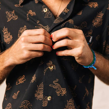 Spicy Noods Fun Mens & Womens Tropical Button-Up Top, Noodle Button Down Shirt, Tiki Shirt, Hipster Food Shirt, Foodie, Palm Shirt, Dim Sum 