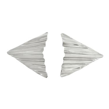 Ugo Correani Vintage 1980s Large Shiny Silver Wavy Triangle Earrings