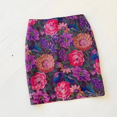 1980s Ungaro Floral Print Skirt 