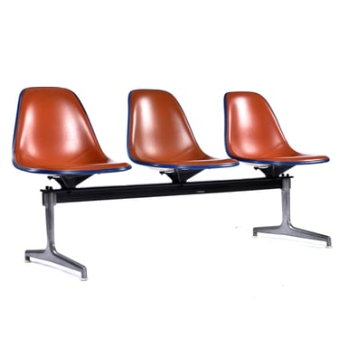 Herman Miller Eames 3-Seat Tandem Bench Eastern Air Lines Red Orange Naugahyde Shell Chairs 