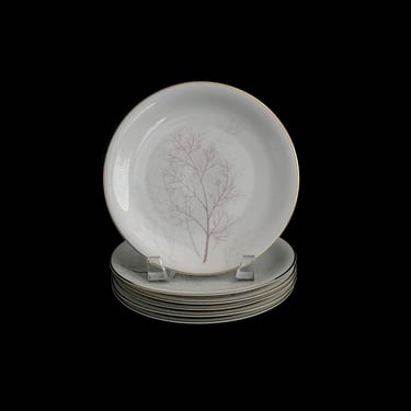Vintage Mid Century Modern Rosenthal Porcelain Plates Germany Selb Plossberg 3092 Raymond Loewy w/ Branches and Twigs White / Gold Trim 