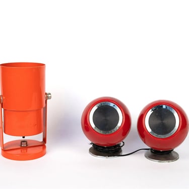 Red Orb Speaker Pair and Table Lamp