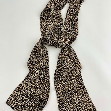 Vintage 1980's Leopard Printed Scarf - Rayon or Silk - Double Sided - X-Long - 6-1/2 x 76 inches 