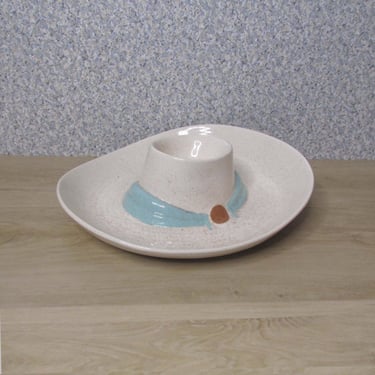 Vintage Sombrero Cowboy Hat Chip and Dip Speckle Art Pottery - South Western Party Server - Vaquero - Mexico - Taco Tues - Cinco De Mayo 